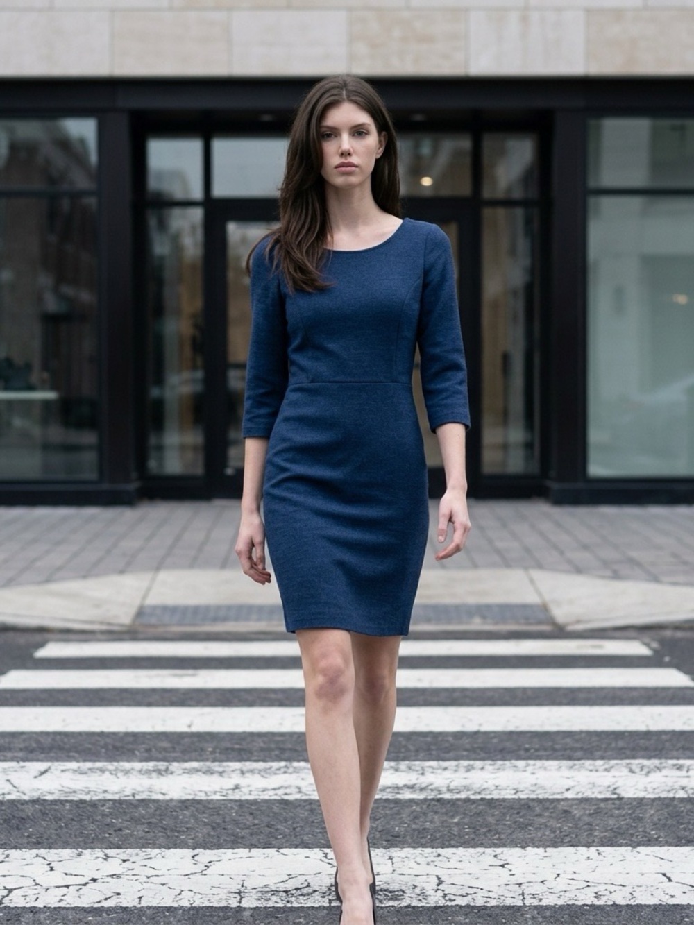 Banana Republic Blue Knit Sheath Dress Size 6 3/4 Sleeve Career Office